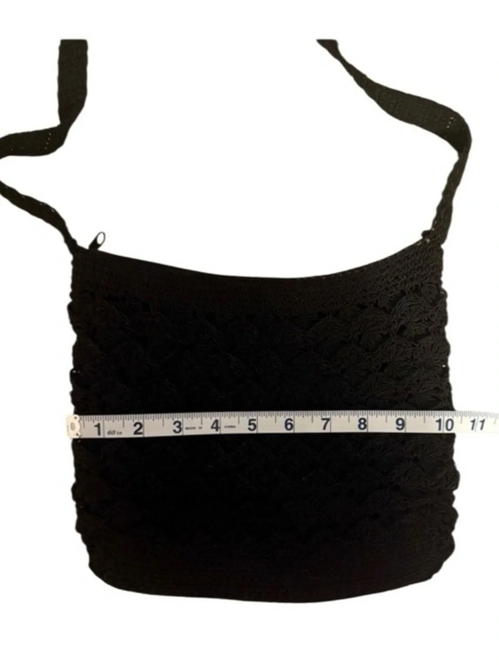 Black Crochet Crossbody Bag- Boho‎ Chic Scandi Girl Style Festival Purse